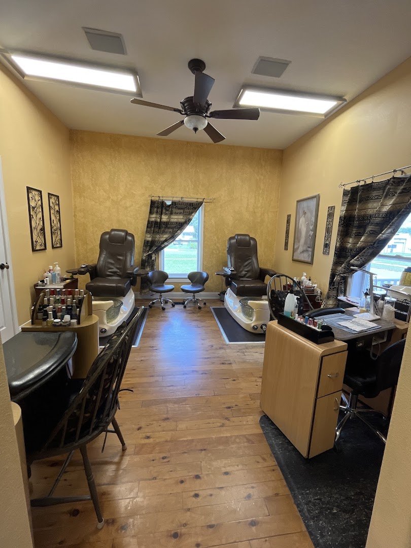 Beauty salon space with polished decor and bright lighting.